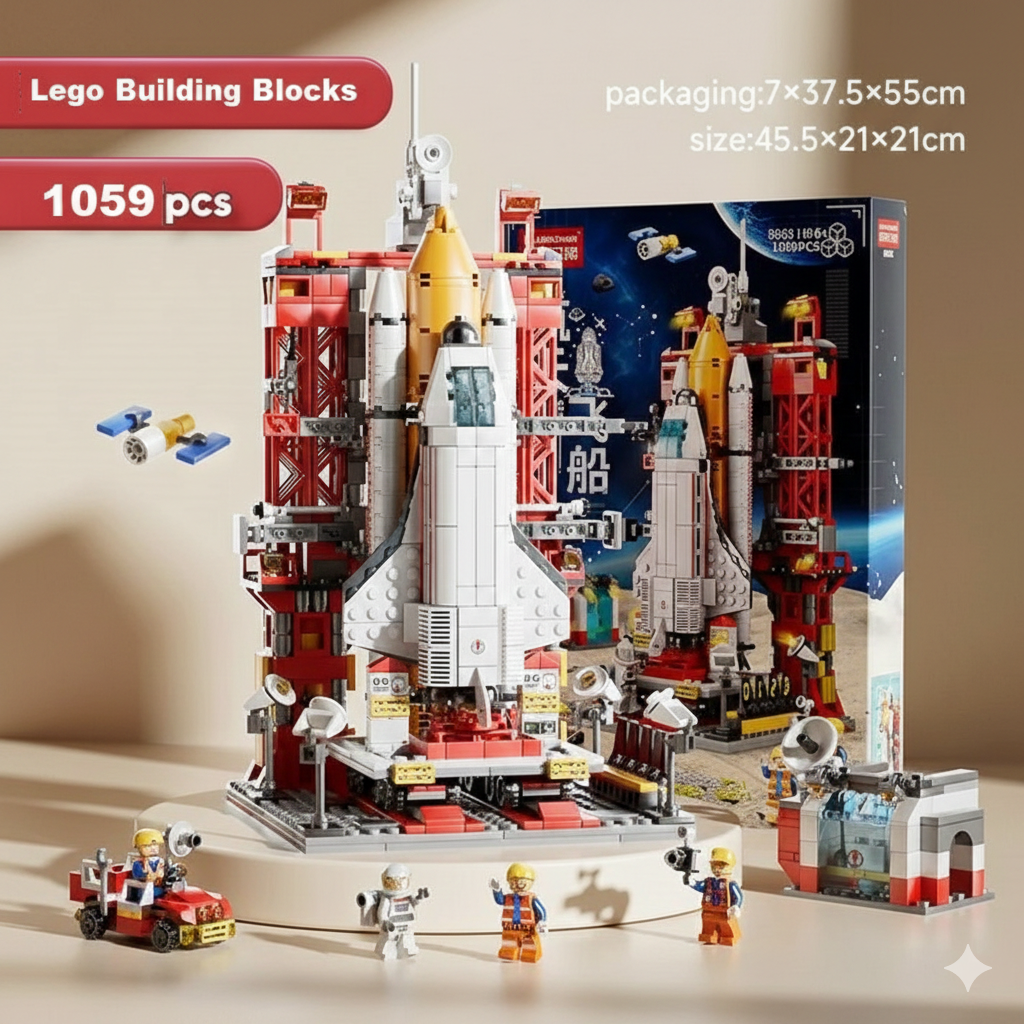 1059 Pcs Space Shuttle Rocket Building Blocks Toy | Large Rocket with Astronaut Minifigures