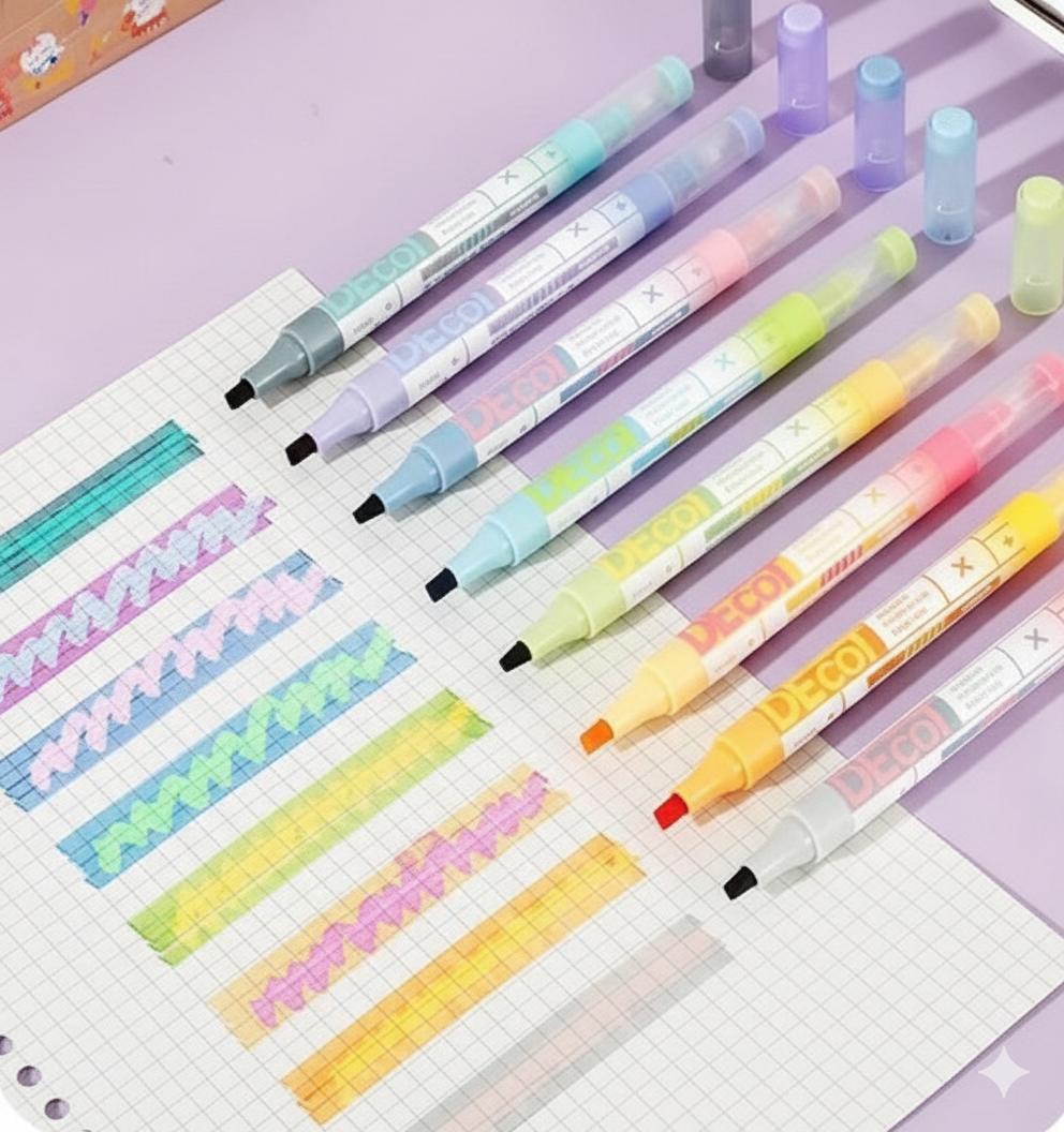 8 Pcs Magic Highlighters Set | Fluorescent Pens, Cute Stationery - Kinder Kreato
