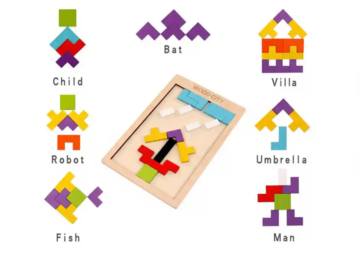 3D Wooden Puzzle | 40 Pieces | Wooden Tetris Building Blocks Game For Kids - Kinder Kreato