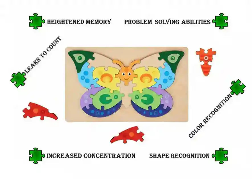 Wooden Butterfly Shape Puzzle for Kids | Preschool Educational Jigsaw Learning Toy - Kinder Kreato