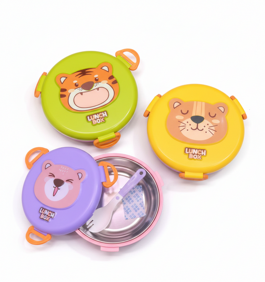 Stainless Steel Double Layer Cute Animal Round Lunch Box