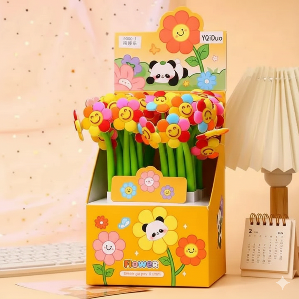 Cute Flower Gel Pens for Kids – Set of 2 | Adorable Stationery Gel Ink Pens for School & Gifting - Kinder Kreato