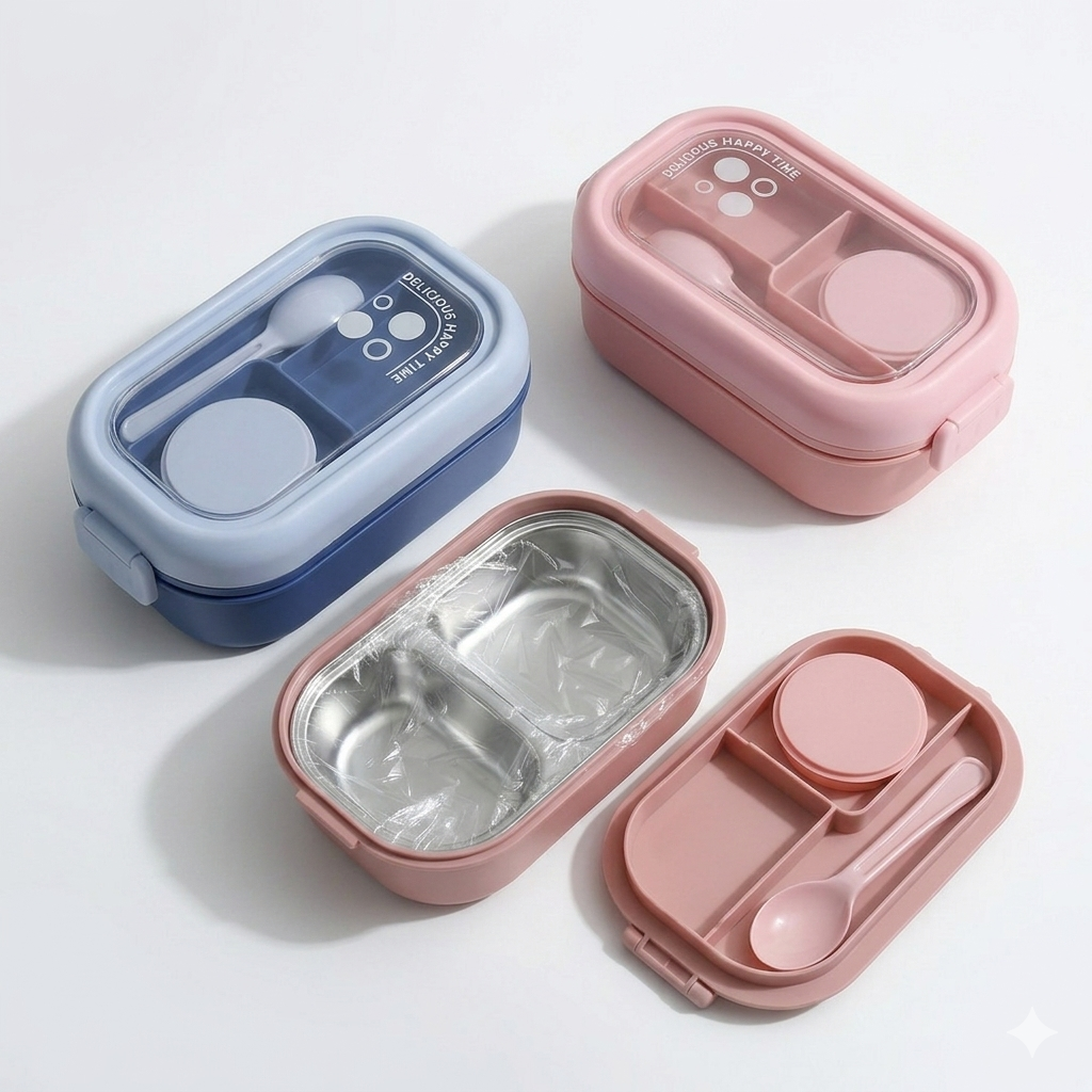 Plastic Lunch Box with Stainless Steel Interior