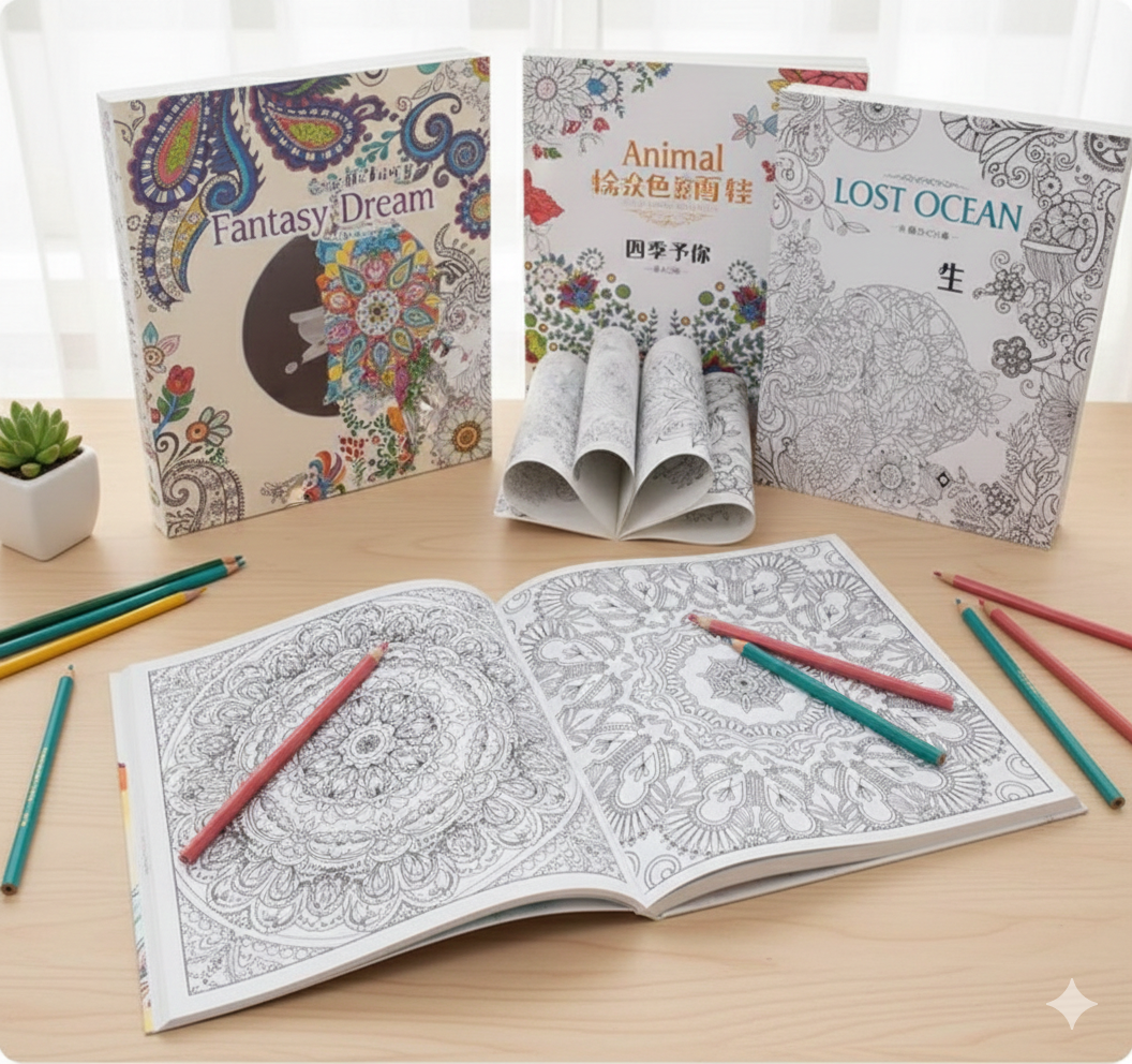 Colored Pencil Coloring Books – Set of 8 | Relax & Create Art - Kinder Kreato