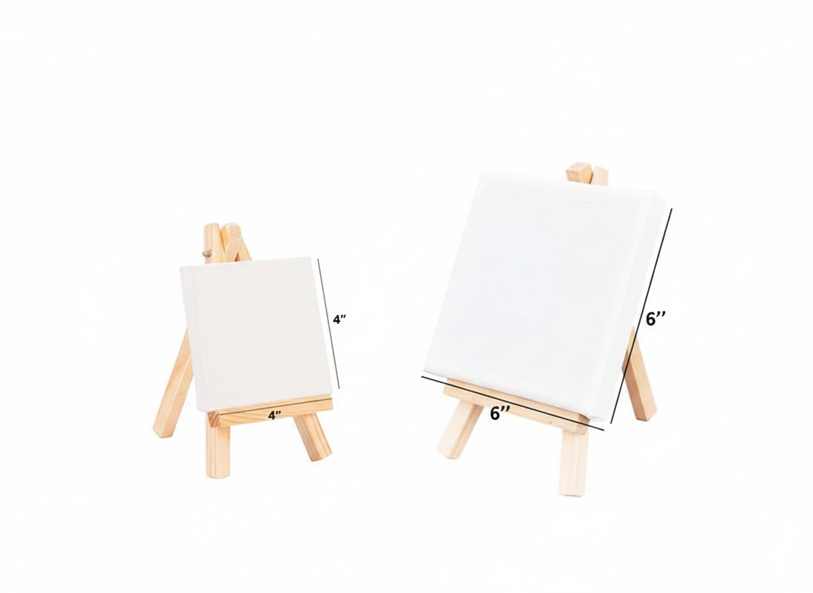 Canvas with Wooden Easel – 4x4 & 6x6 Inches