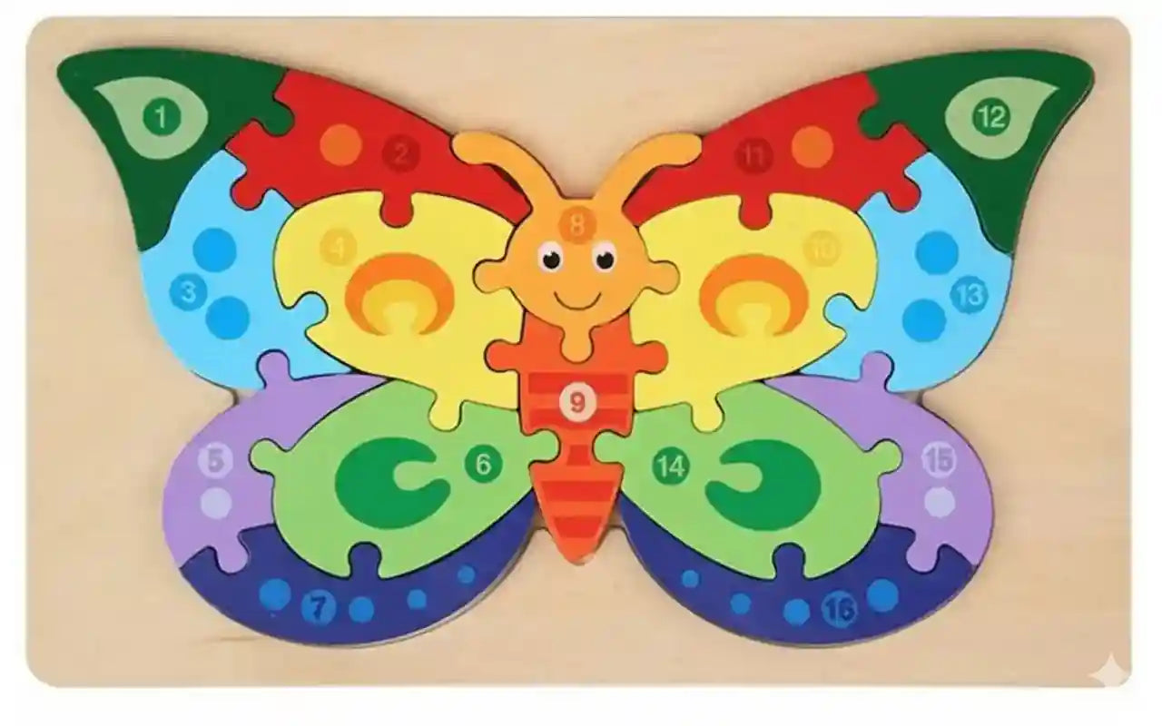 Wooden Butterfly Shape Puzzle for Kids | Preschool Educational Jigsaw Learning Toy - Kinder Kreato