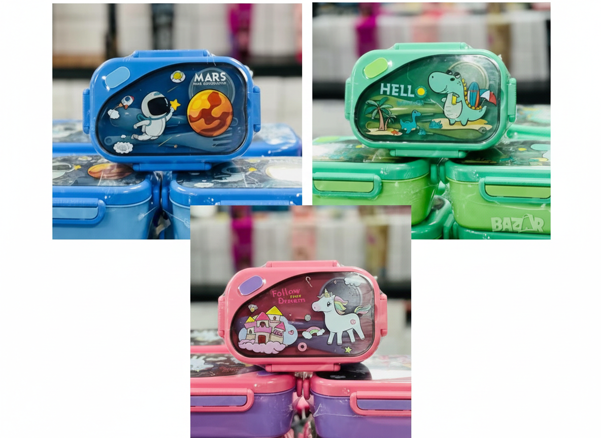 BPA-Free Rectangular Lunch Box with Spoon, Fork & Sauce Box