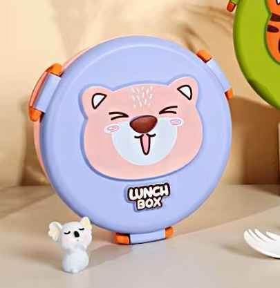 Stainless Steel Double Layer Cute Animal Round Lunch Box