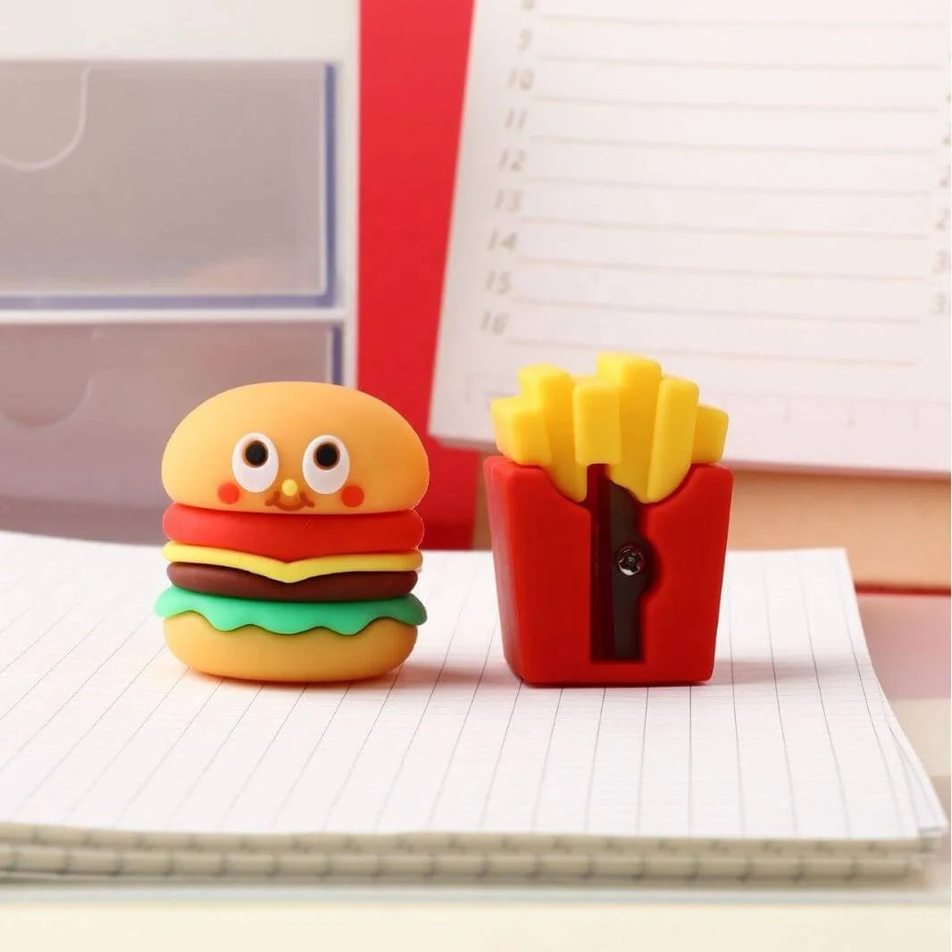 Pair of Burger &amp; Fries Fancy Pencil Sharpeners