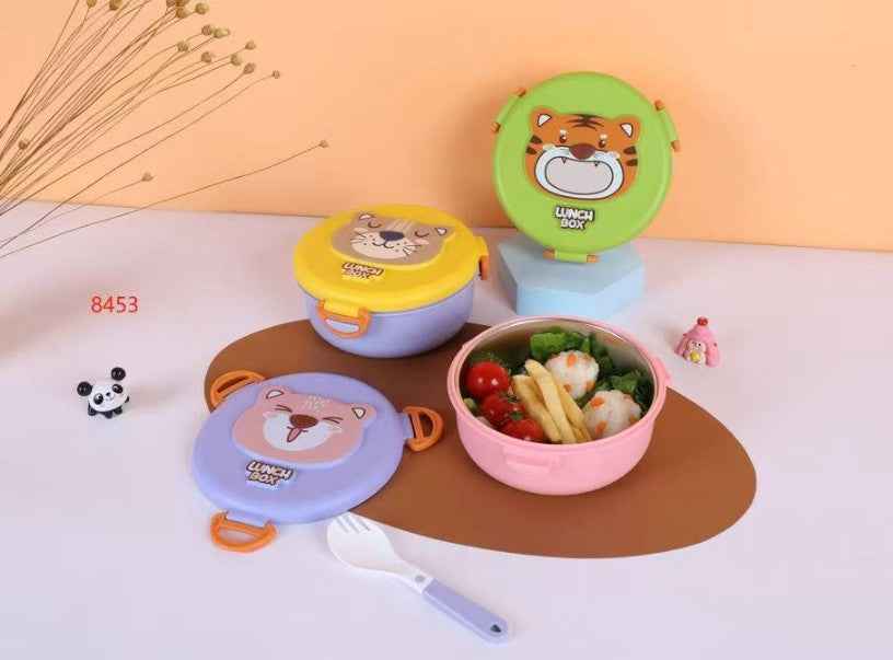 Stainless Steel Double Layer Cute Animal Round Lunch Box