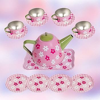 Premium Quality Tin Plated Tea Set – 15 Pieces Kids Pretend Play Set - Kinder Kreato