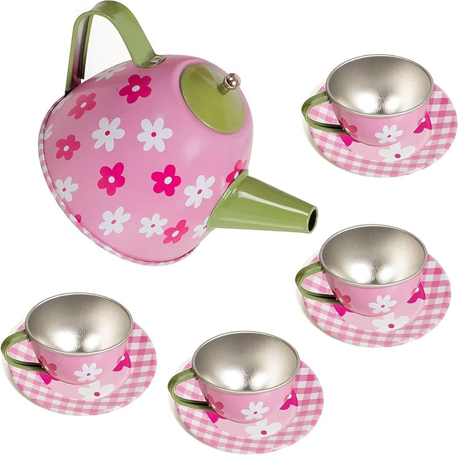 Premium Quality Tin Plated Tea Set – 15 Pieces Kids Pretend Play Set - Kinder Kreato