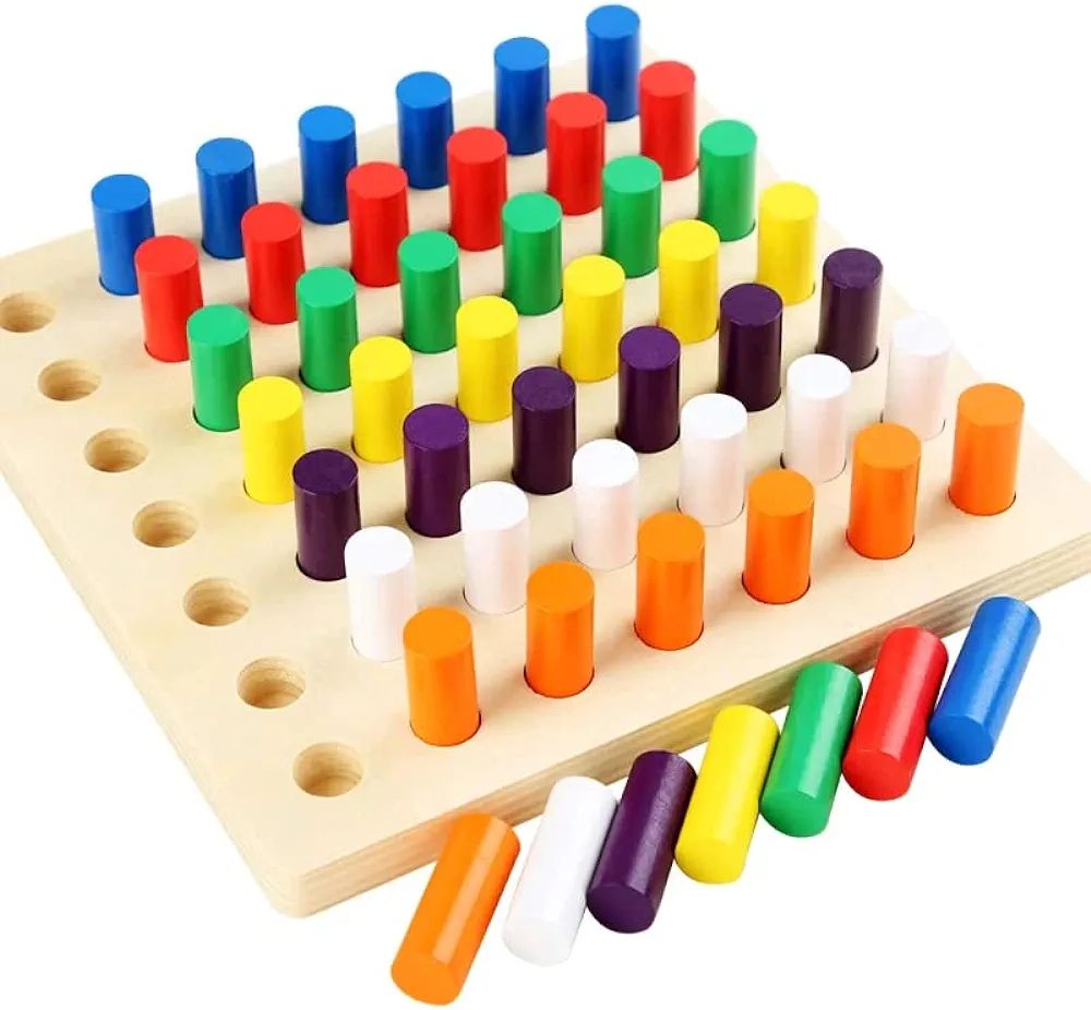 Educational Colour Cognition Sorting & Stacking Wooden Peg Board - Kinder Kreato