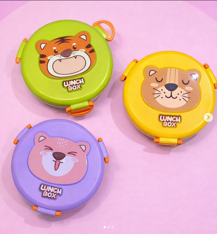 Stainless Steel Double Layer Cute Animal Round Lunch Box