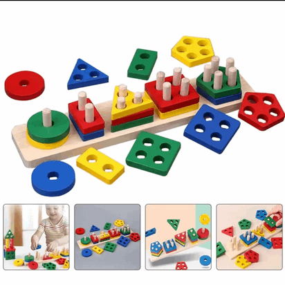 Wooden Shape Sorting Puzzle Toddler Montessori Toy - Kinder Kreato