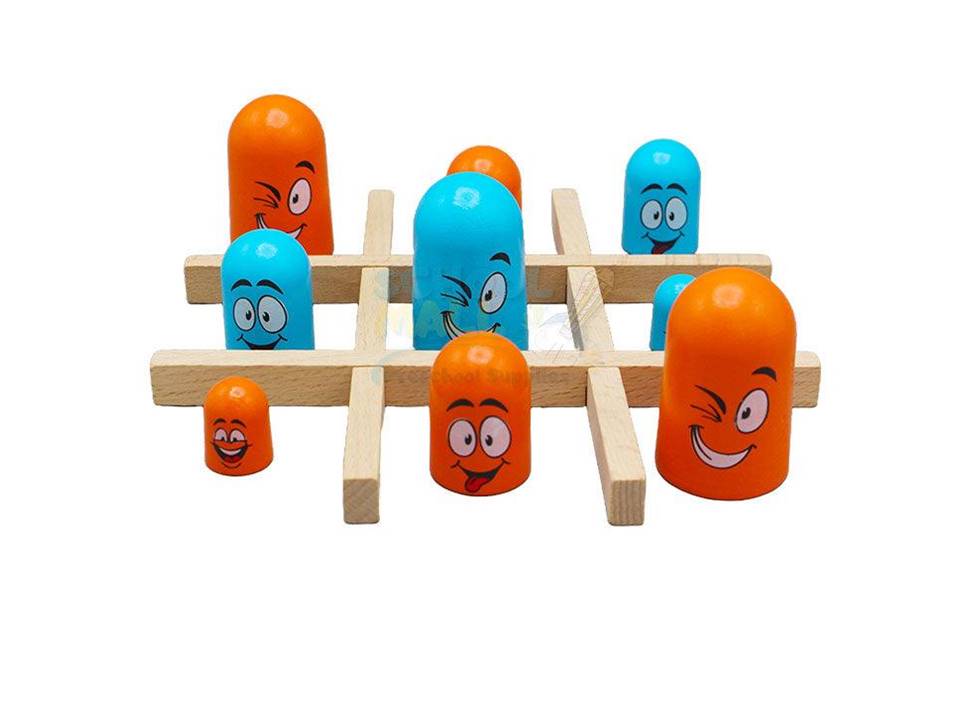 Wooden Emoji Tic Tac Toe Tache Board Game - Kinder Kreato