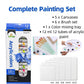 Complete Painting Set – 5 Canvas Boards + 6 Brush Set + 12 Acrylic Paints + Color Mixing Tray - Kinder Kreato