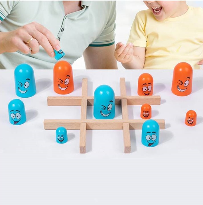 Wooden Emoji Tic Tac Toe Tache Board Game - Kinder Kreato