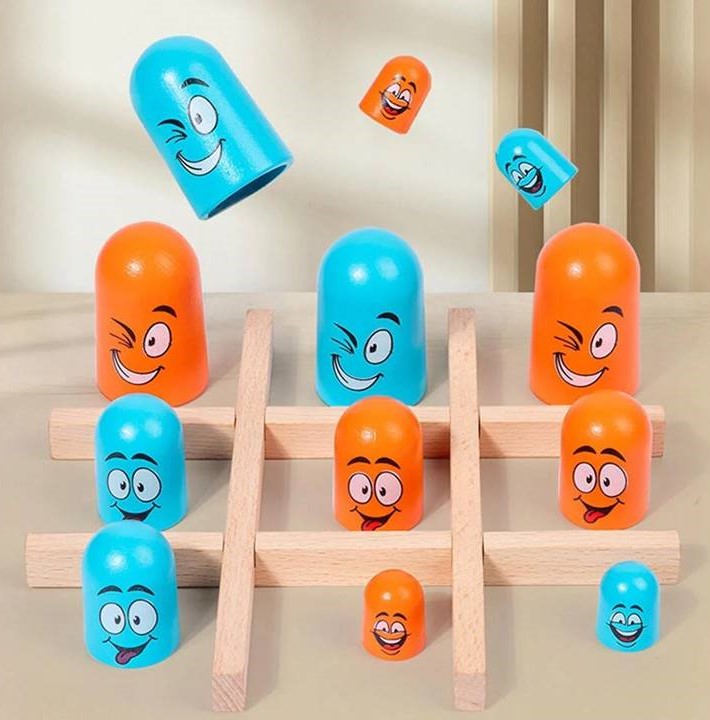 Wooden Emoji Tic Tac Toe Tache Board Game - Kinder Kreato