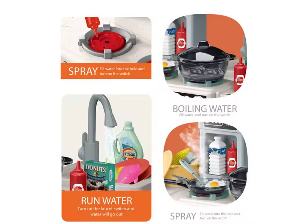 72 Pcs Talented Chef Kitchen Set for Kids | Play Kitchen with Music, Light, Sound, Spray & Boiling Effects - Kinder Kreato