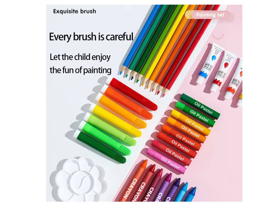 135 Pcs Kids Coloring Gift Box – Complete Drawing Art Set with Crayons, Color Pencils, Oil Pastels, Watercolors & More