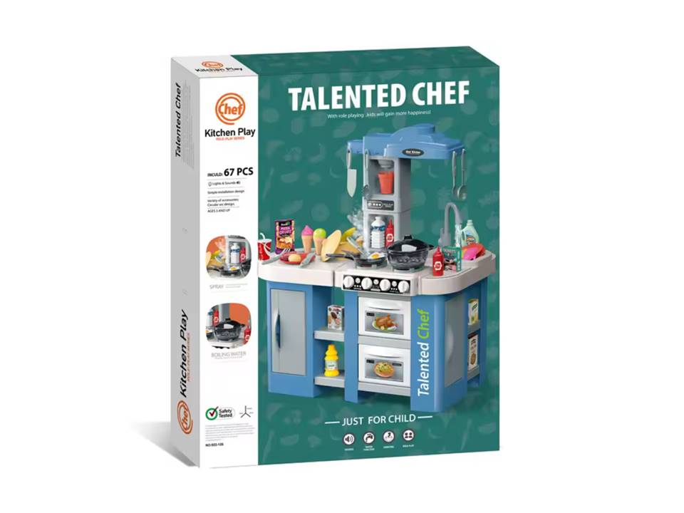 72 Pcs Talented Chef Kitchen Set for Kids | Play Kitchen with Music, Light, Sound, Spray & Boiling Effects - Kinder Kreato