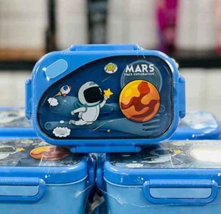 BPA-Free Rectangular Lunch Box with Spoon, Fork & Sauce Box