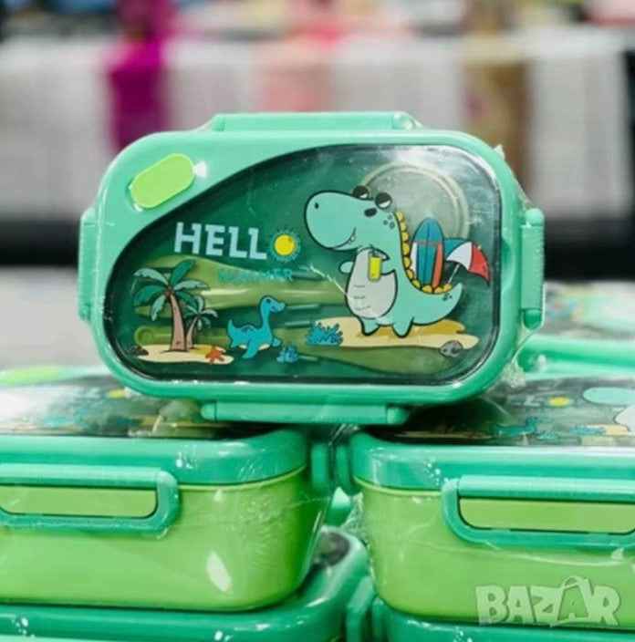 BPA-Free Rectangular Lunch Box with Spoon, Fork & Sauce Box