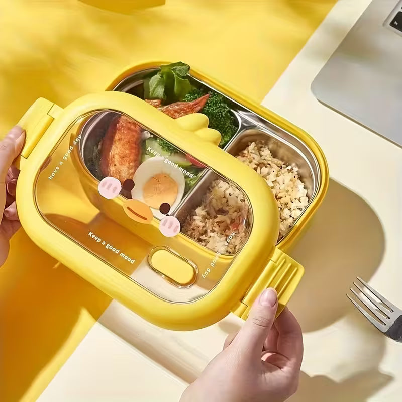 Stainless Steel Bento Box with Smiling Face Lid - Leakproof, Heat Insulated - Kinder Kreato