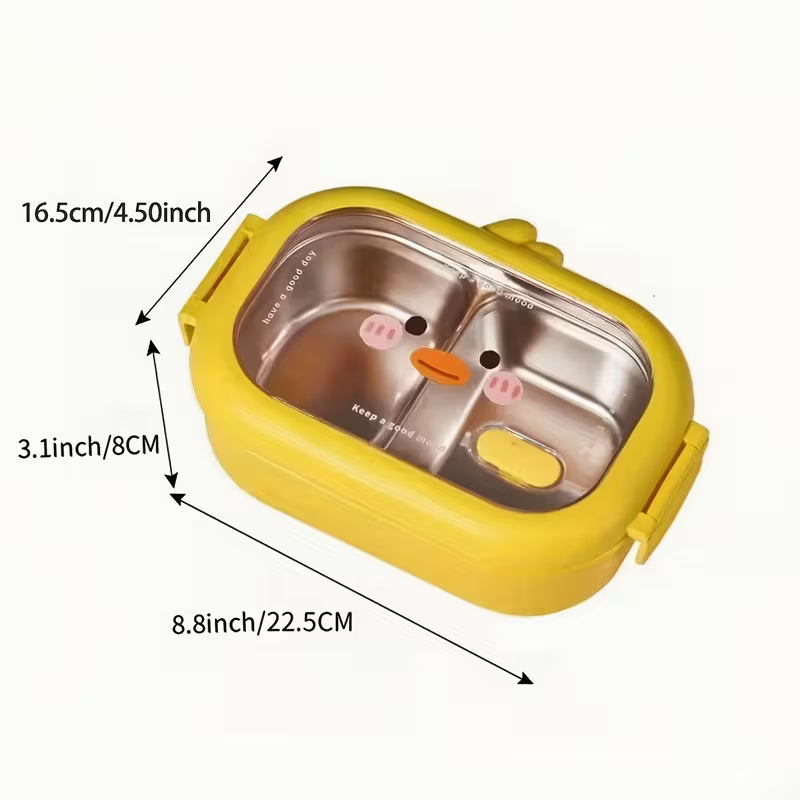 Stainless Steel Bento Box with Smiling Face Lid - Leakproof, Heat Insulated - Kinder Kreato