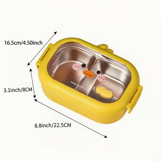 Stainless Steel Bento Box with Smiling Face Lid - Leakproof, Heat Insulated - Kinder Kreato