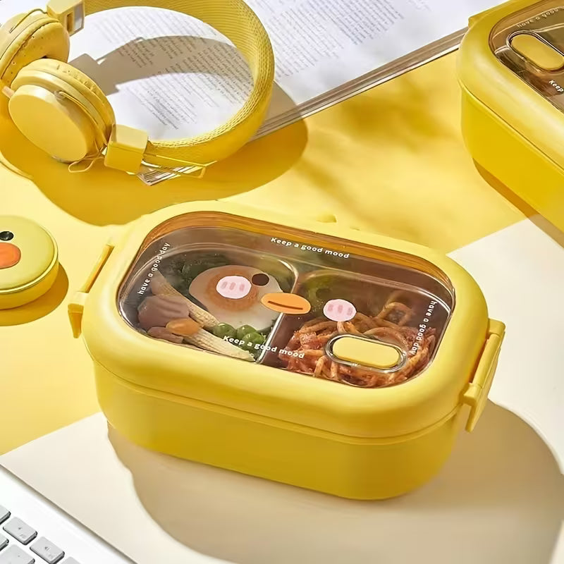 Stainless Steel Bento Box with Smiling Face Lid - Leakproof, Heat Insulated - Kinder Kreato