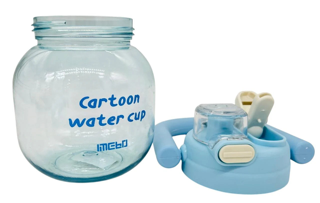 Tranparent Plastic Cartoon Water Bottle 800ml, Blue - Kinder Kreato