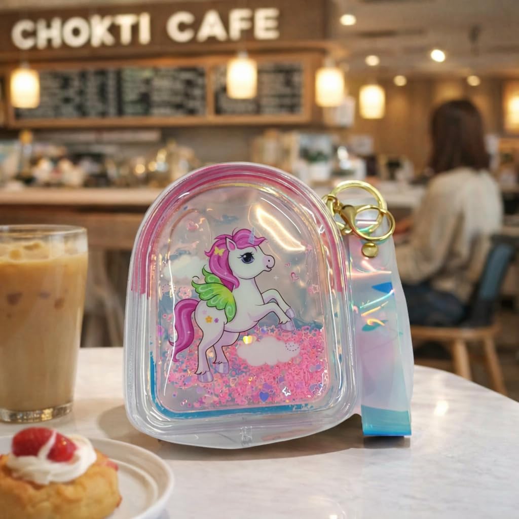 Unicorn Coin Purse | Glitter Mini Pouch with Keychain & Wrist Strap - Kinder Kreato