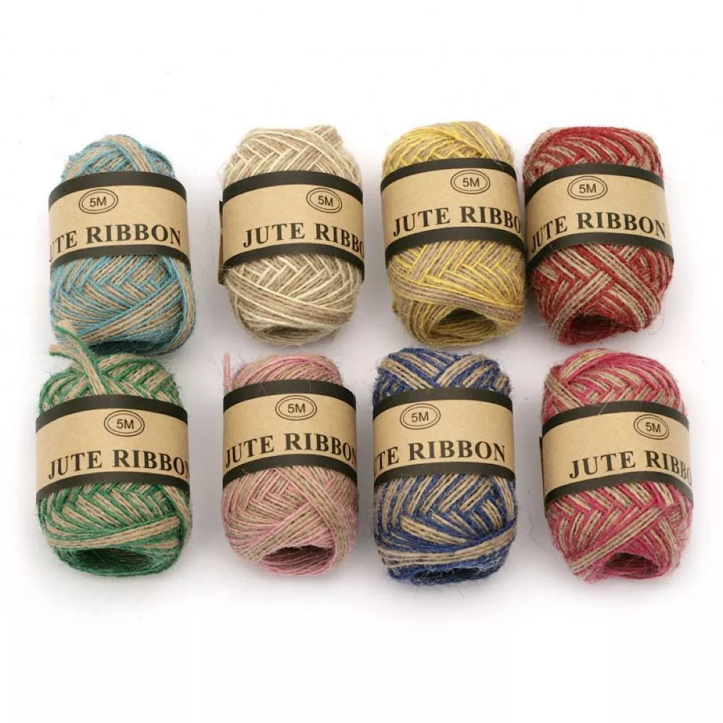 Set of 4 Jute Ribbon Rolls – 5mm (Assorted Colors) – 5 Meters - Kinder Kreato